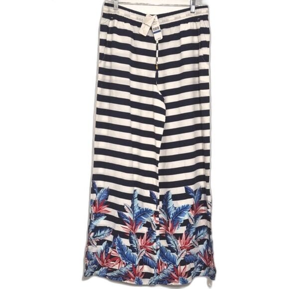 Tommy Bahama Beach Pants XL Navy Stripe Tropical Print Wide Leg Palmsparose NWT - Picture 10 of 11